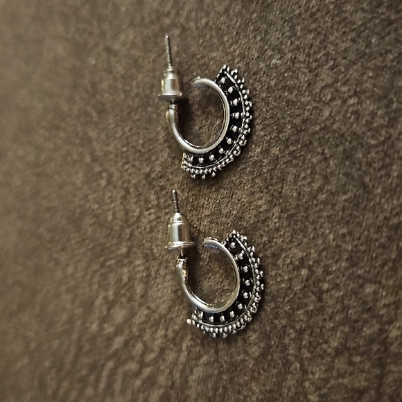 3/$30 Crescent Lace Stainless Steel Hoop Post Earrings - Picture 2 of 4